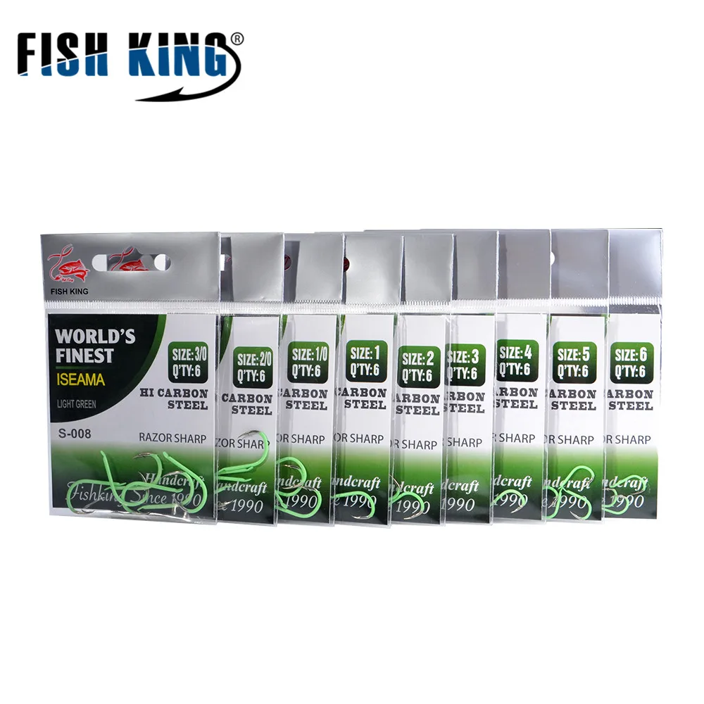 FISH KING 5 мешков 3/0 # 6 острый зеленый рыболовный крючок из высокоуглеродистой стали