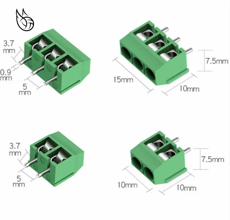 10 шт./лот KF301-5.0-2P KF301-3P KF301-4P шаг 5,0 мм прямой контакт Американская классификация проводов 2р 3 P 4 P винт клеммный блок печатных плат разъем сине-зеленый