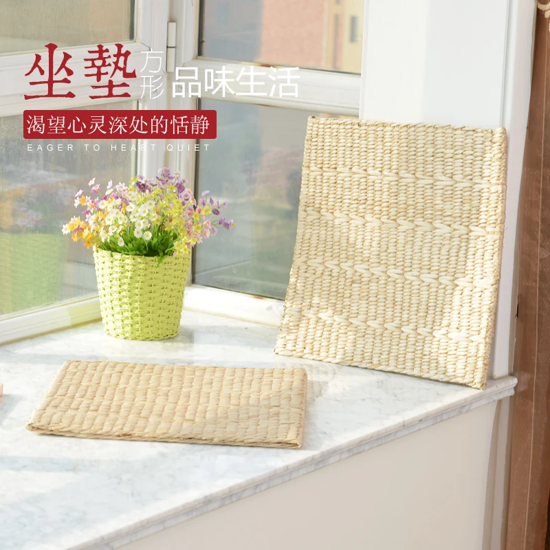 

43*45cm Square bay window futon natural cattail Tatami Ultra thin cushion Yoga mats grass futches pastoral style round straw br