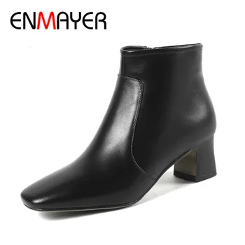 

ENMAYER Autumn Winter Woman's Ankle Boots High Heel Genuine Leather Waterproof Shoes Woman Dating Party Wedding Pump Boots CY073