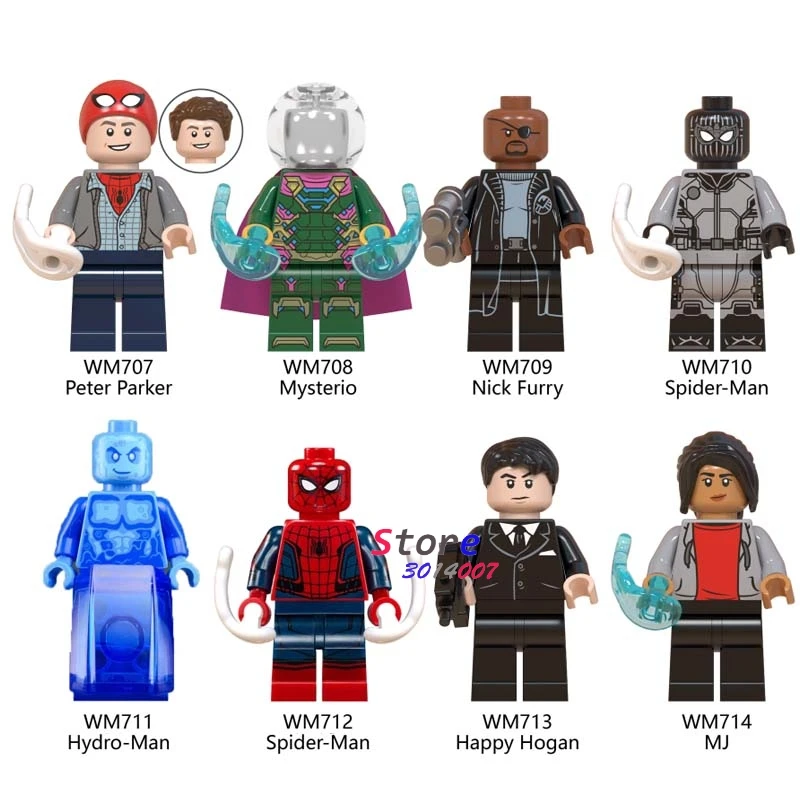 10Set-WM707-714 10 комплектов комиксов Marvel серии 9 Загадочный человек-паук, Зеленый Гоблин доктор Осьминог Vulture Venom блоки игрушки модельный кирпич детей - Цвет: 10Set-WM707-714