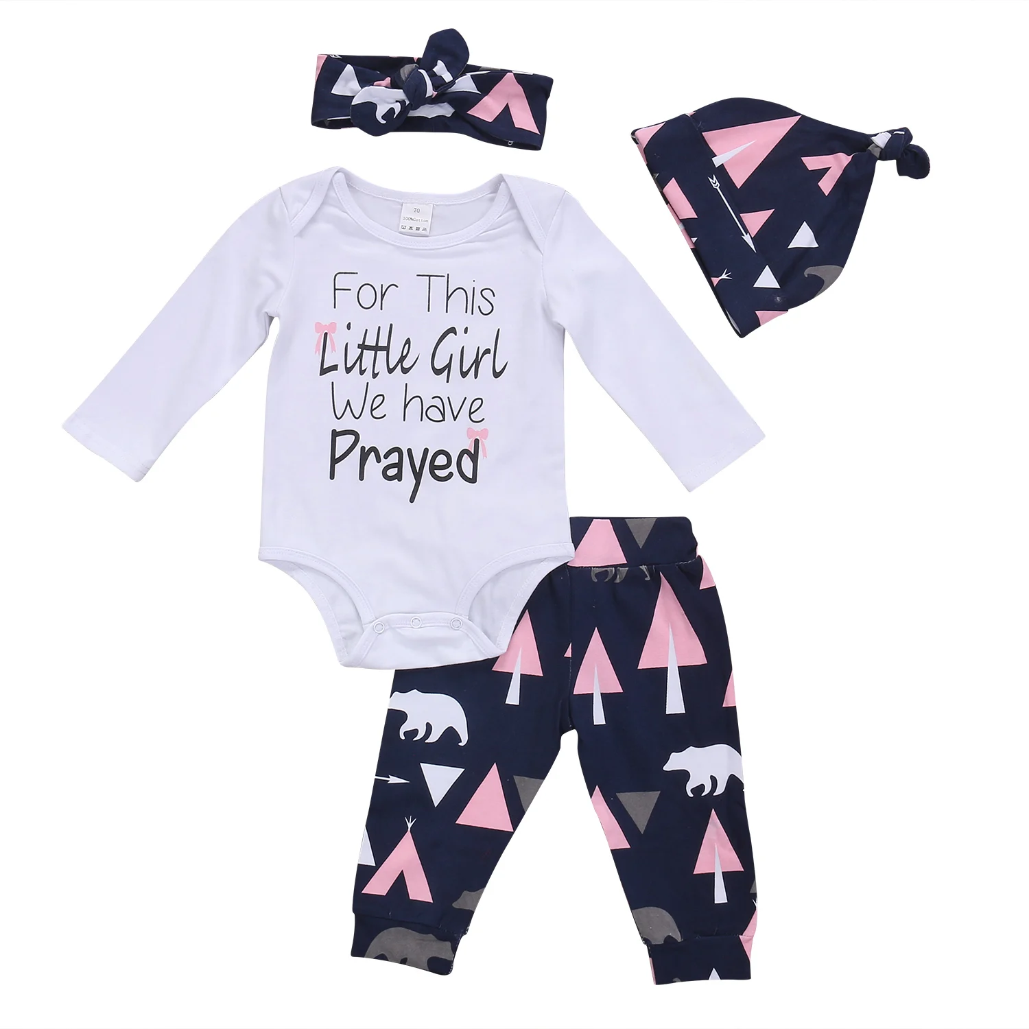 4Pcs Babies Clothing Set Newborn Kids Baby Girl Bodysuit Tops Pants Hat