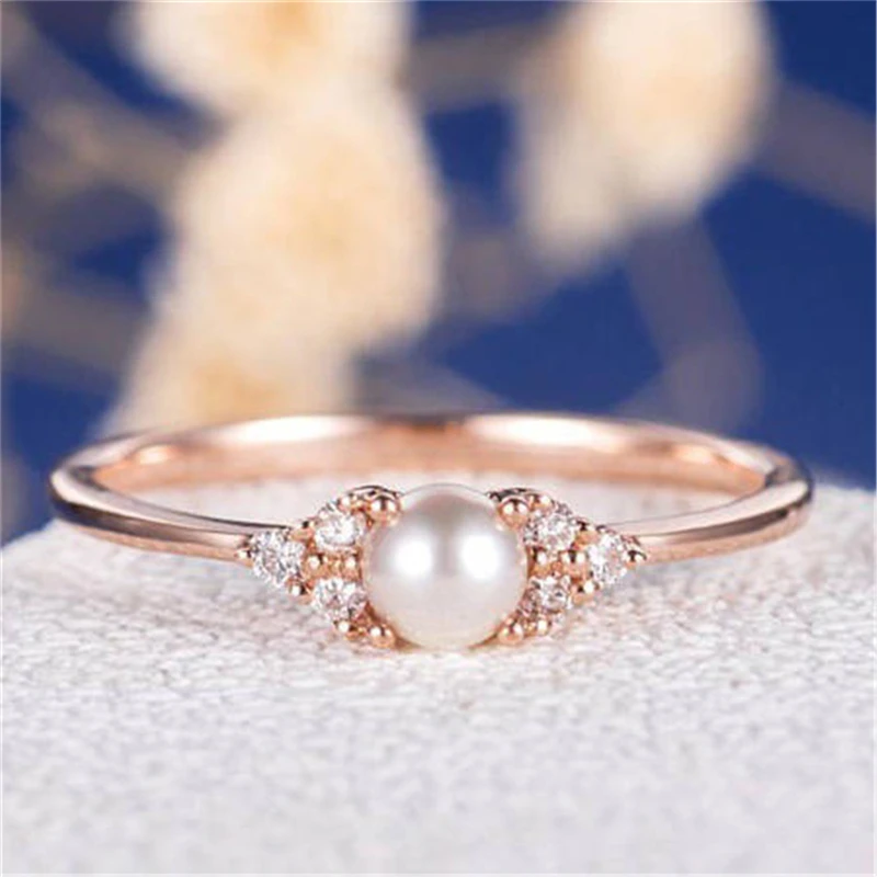 ROMAD, модные, имитирующие жемчужные кольца для женщин, свадебные, Обручальные, золотые, серебряные, медные, маленькие кольца,, ювелирное изделие, R4 - Цвет основного камня: rose gold