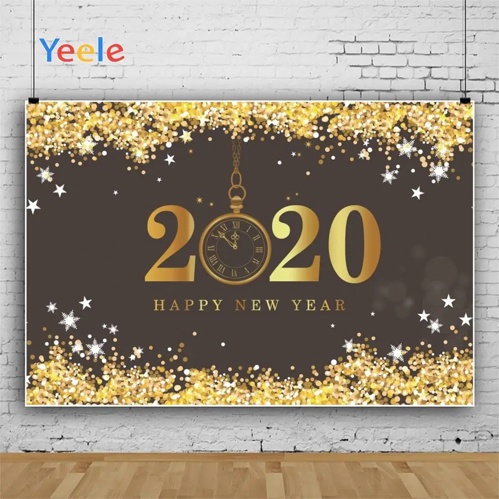 Yeele Happy New Year Gold Clock Light Star Snow Photography Backdrops Personalized Photographic Backgrounds For Photo Studio