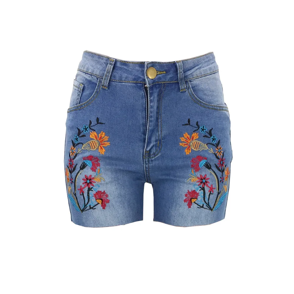 Женские летние джинсовые винтажные шорты с высокой талией светло-голубые вышитые края джинсы шорты Уличная одежда сексуальные шорты
