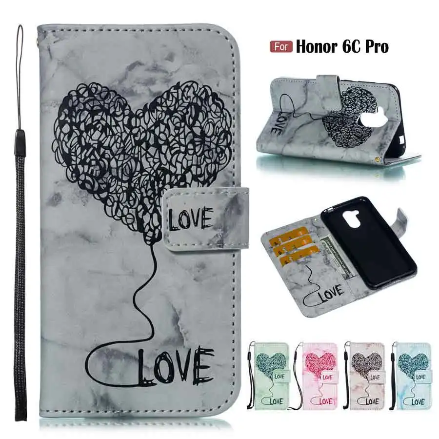 HOTSWEI Case For Huawei Honor 6C Pro 5.2&quot Cute LOVE Marble Skin Pattern Leather Silicone Magnetic Wallet Cover | Мобильные