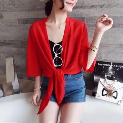 Casual Cardigan Sweaters Women Shrugs Summer Plus Size Office Beach Wrap Coat Women Short Small Shawl Cropped Cardigan - Цвет: Красный