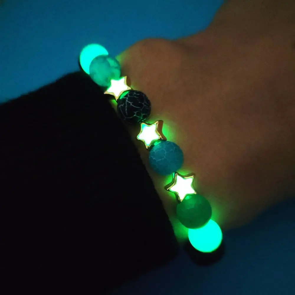 

Natural Lava Stone Beaded Luminous Pentagram Charm Bracelet for Men Women Party Glowing In The Dark and Oil Diffuser Bracelets