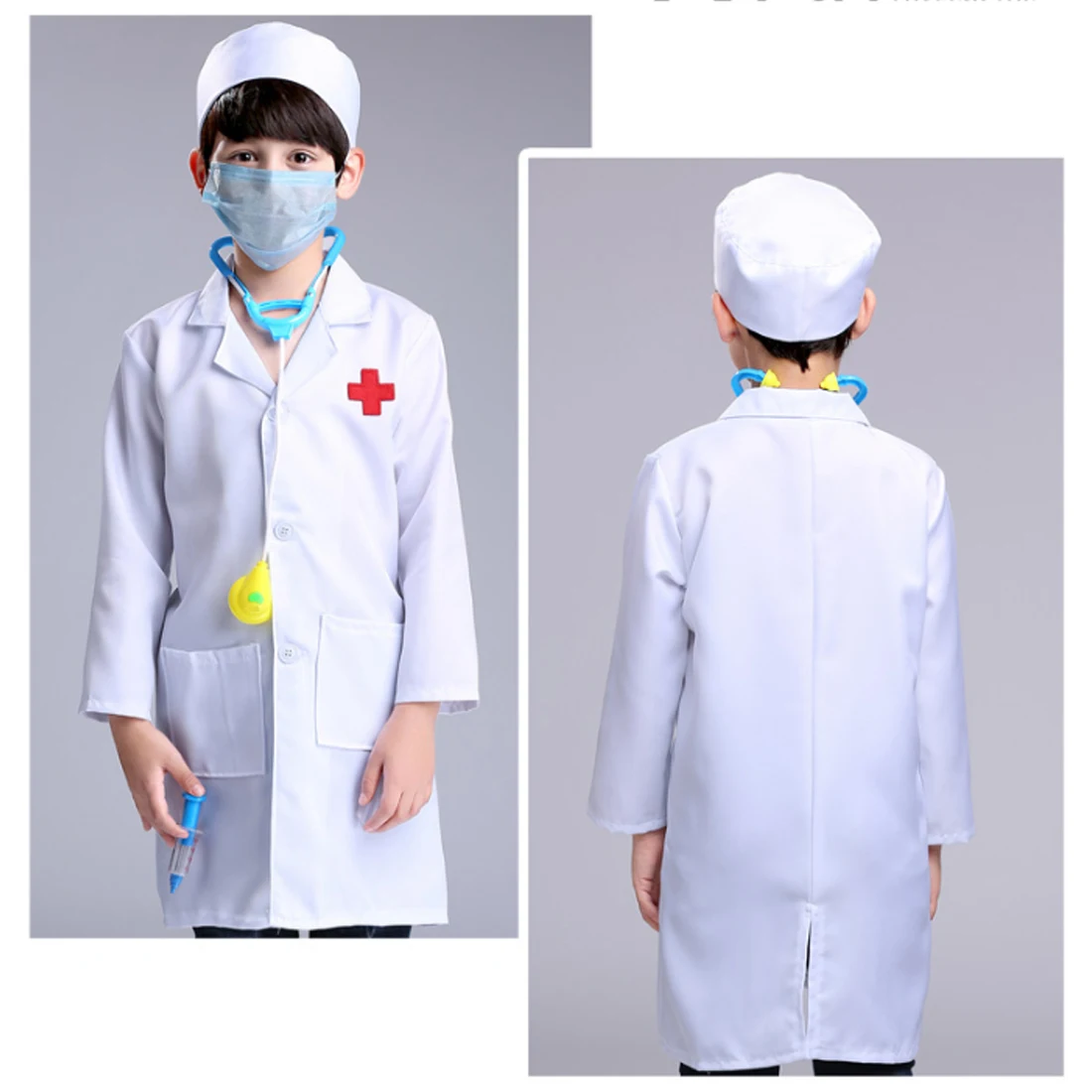 Crianças de Manga Longa de Médico + Cap Profissional para 90 Doctor Pretend Play Little Nurse Role Playing Traje - 110 130 cm 10 Cheap Brinquedos médicos