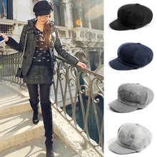 Новая Осенняя зимняя мужская женская мягкая кашемировая шапка унисекс Уличная Повседневная Ретро Кепка восьмиугольная кепка