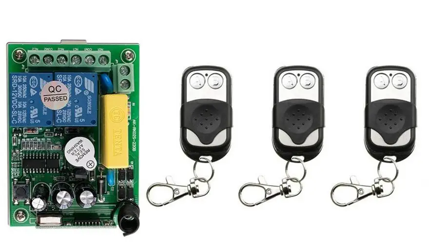

AC220V 2CH 10A 2Channe Radio Remote Control Switch Receiver 3* Metal Push Button Transmitter Learning Code