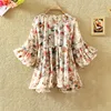 Women Floral Print Blouse Casual V-Neck Chiffon Blouses Lady Lantern Sleeve Ruffles Shirts irregular Blusas Tops Plus Size A1338 6