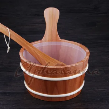 

Free shipping Pure Handmad 4L Red Cedar Sauna Bucket and Ladle with PE Insert Wholesaler,Sauna Accessories Factory Competitve