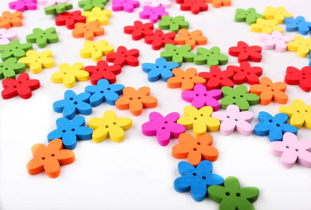 

100pcs 15mm Colorful Flower Flatback DIY Wooden Buttons Sewing Craft Scrapbooking New XP0232