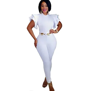 

Elegant Layered Ruffles Women Jumpsuits 2018 Short Sleeve Skinny Bodycon Jumpsuit Bandage Rompers Club Overalls Without Belt