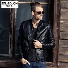 Enjeolon nova marca Da Motocicleta Jaquetas De Couro DO PLUTÔNIO Dos Homens, Slim fit moda Roupas, zipper gola Casual Masculino Casacos P231