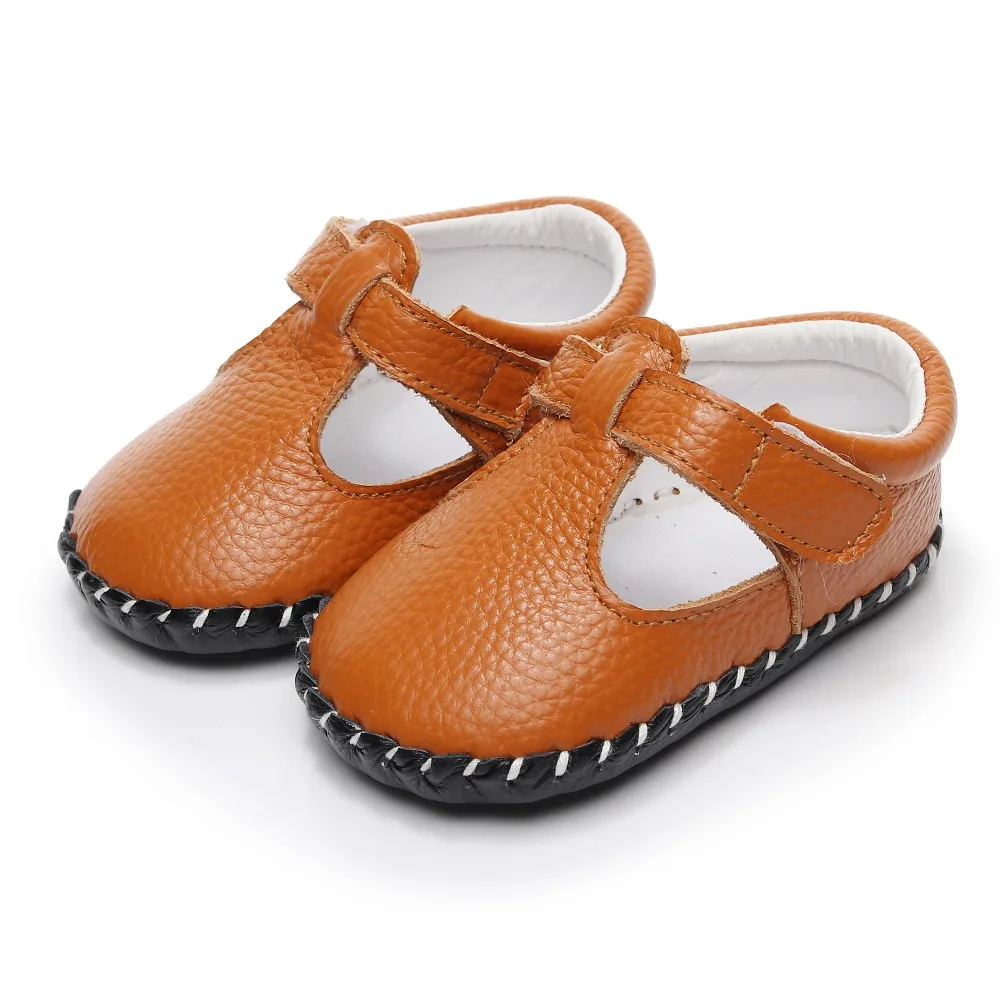 Buy 2019 Genuine leather newborn baby girl boy shoes T type infant soft sole