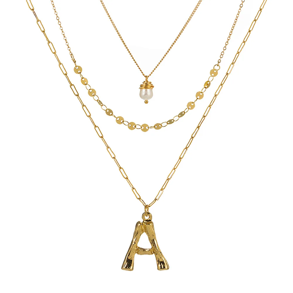 Женское ожерелье с подвеской в виде буквы 26 с надписью "Big Alphabet" золотого цвета, цепочка с натуральным жемчугом и камнем, мода, длинное, в стиле бохо