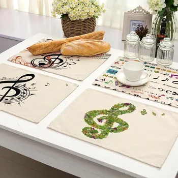 

1Pcs Musical Note Pattern Kitchen Placemat Dining Table Mat Tea Coaster Cotton Linen Pads Cup Mats 42*32cm Home Decor MC0067