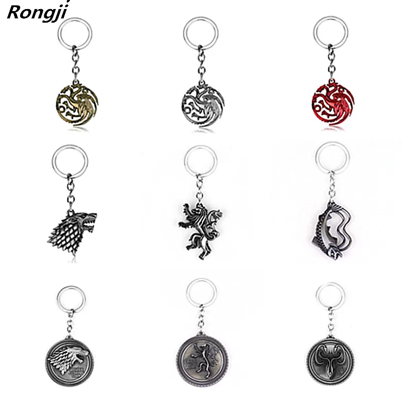 

Movie Seriers Game of Throne House Stark keychain 3 Colors Alloy The Song Of Ice and Fire Targaryen Dragon Badges Keyring Gift