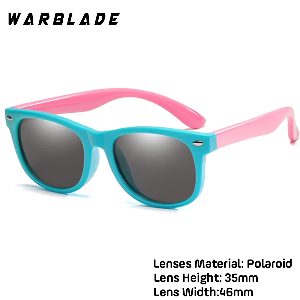 WarBLade Girls Sunglasses TR90 Silicone UV400 Child Baby Eyewear Kids Sun glasses Children Glasses Polarized Lenses Girls Boys - Цвет линз: light blue pink