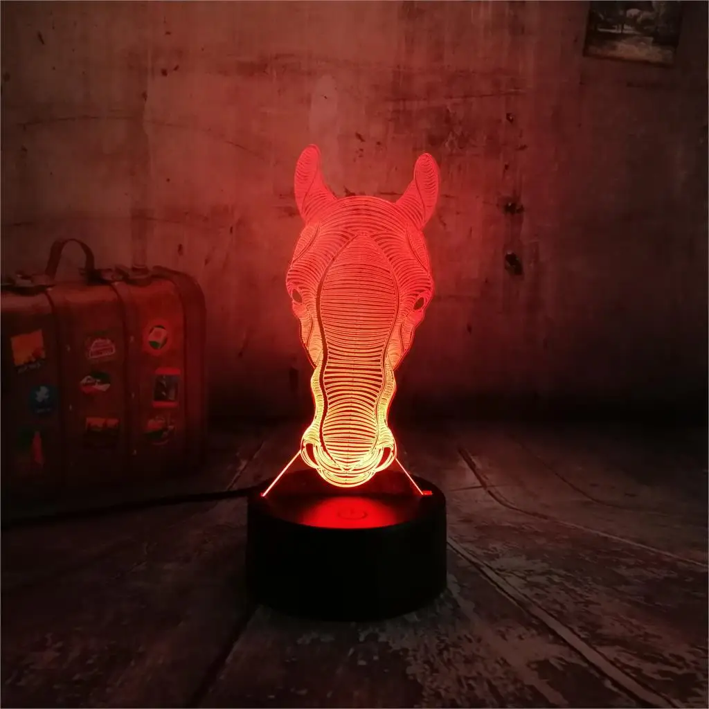 3D лампа 7 цветов изменить маленьких ночник освещение животных маленькая голова лошади украшение стола проецирования Luminaria светодиодный