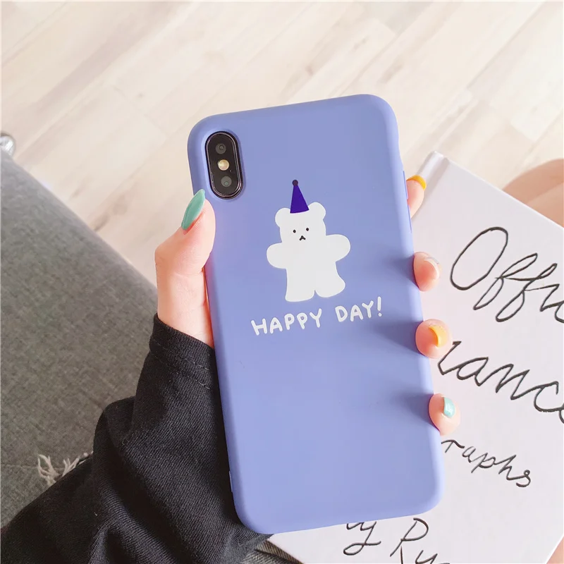 

Happy bear phone case for iphone 6 6s fundas for iphone xsmax x xs 7 8 6 6s plus jelly candy bear soft thicken protective capa