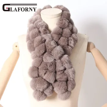 

FXFURS 2020 Women Genuine Fur Scarf Winter Real Rabbit fur Balls Scarves Russia Cute Female Fashion Warm Fur Scarf Pompoms