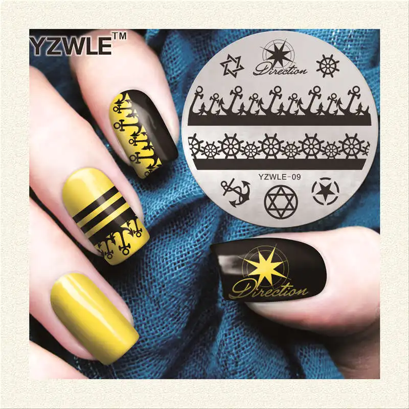 

YZWLE 1 Sheet Stamping Nail Art Image Plate, 5.6cm Stainless Steel Template Polish Manicure Stencil Tools (YZWLE-09)
