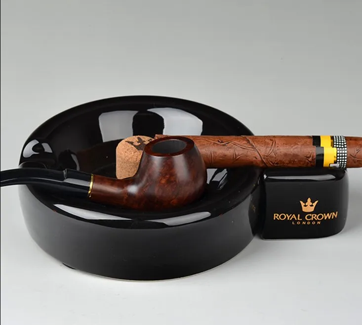 2 in 1 Smoking Ceramic Cigar Ashtray With Cigar Holder and Smoking Pipe