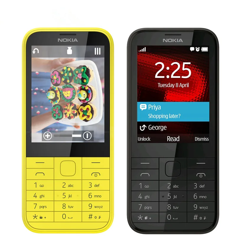 Nokia 225, одноядерный, 2,8 дюймов, разблокированная 2МП камера, 2G, GSM, FM, Bluetooth, Mp3 плеер, дешево, две карты, мобильный телефон
