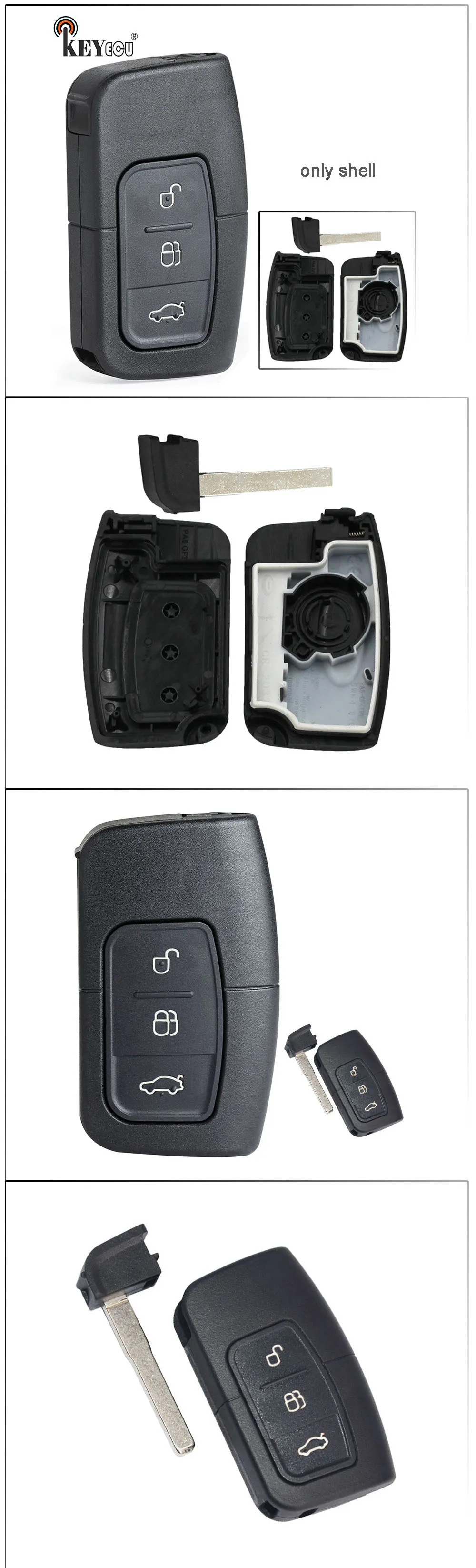 Keyforkess per Ford Focus S Max Galaxy Mondeo sostituzione chiave a distanza custodia Fob 3 pulsanti con lama di inserimento -