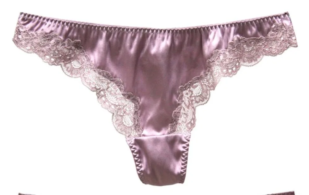 Women Lace Silk G String Sexy Lady Underwear Lavender -4787