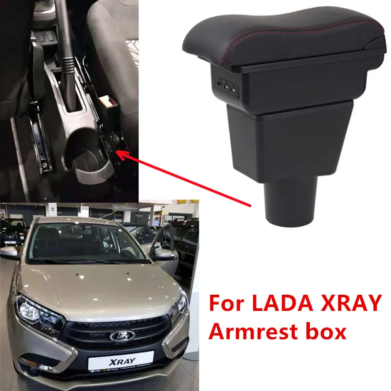 

For LADA XRAY Armrest box central Store content box with cup holder ashtray with USB interface