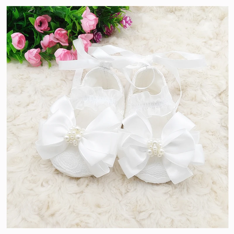 

baby girl shoes newborn shoes ribbon bow lace upper pearl embelished organza baptism shoe BB32