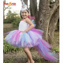 Суматохное платье-пачка с единорогом нарядный костюм для девочек на день рождения цветное платье для девочек с изображением пони и гривы с длинным хвостом, платье с маленькой лошадкой