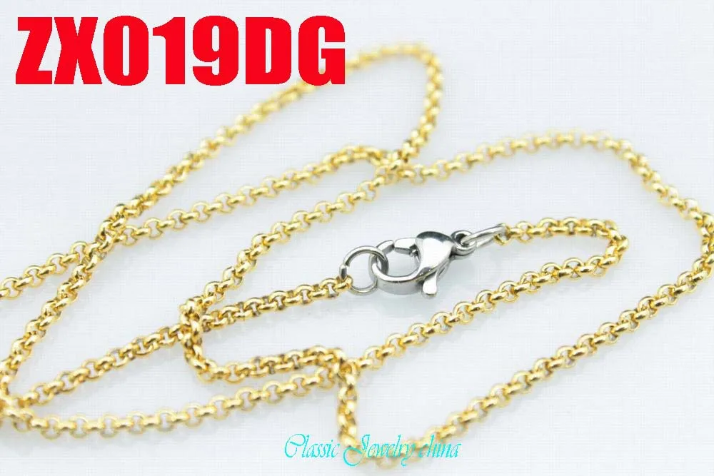 Ожерелье из нержавеющей стали золотого цвета с круглыми звеньями 2 мм 14 38 дюймов