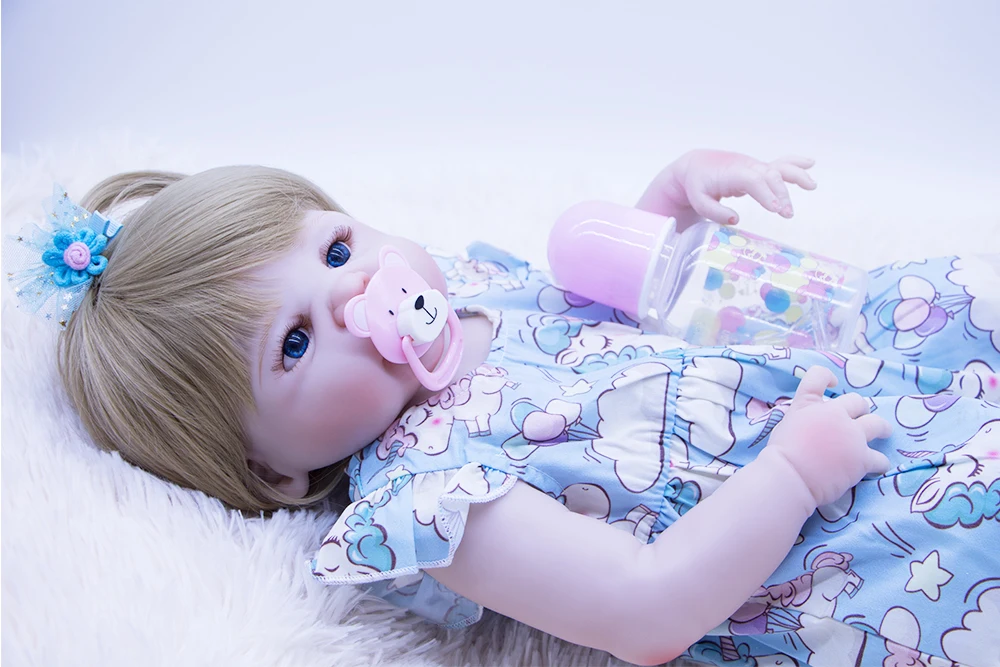 22'' 55cm Silicone cloth Body Reborn Baby Doll Realistic blonde girl  Dolls bebe Gift For boy children Birthday gift accompany l