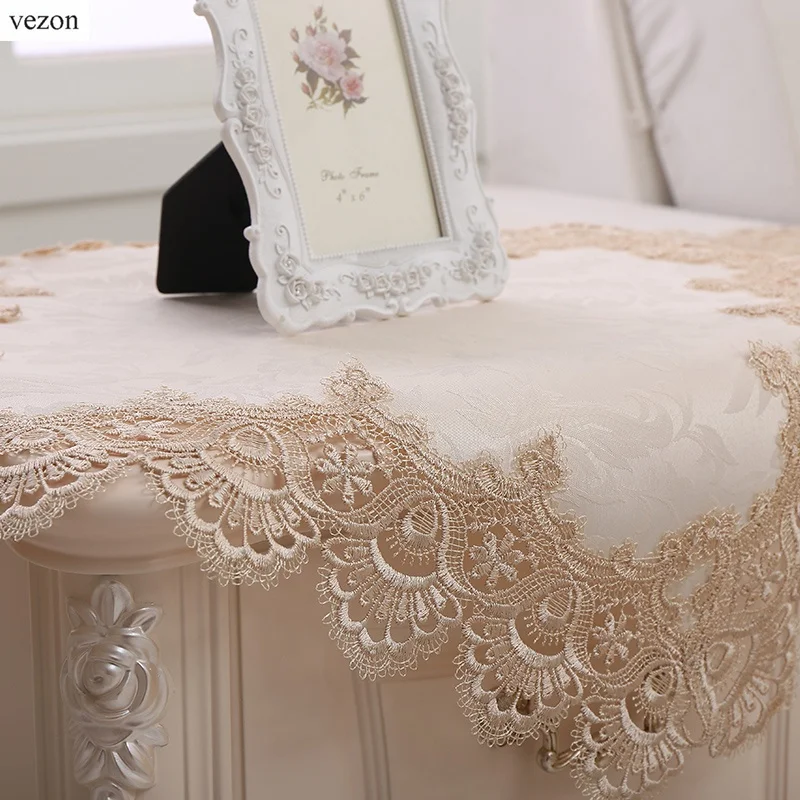 

vezon New Arrival Luxury Lace Tablecloth Elegant Polyester Wedding Table Cloth Towel Cover Overlay Home Decor Textiles