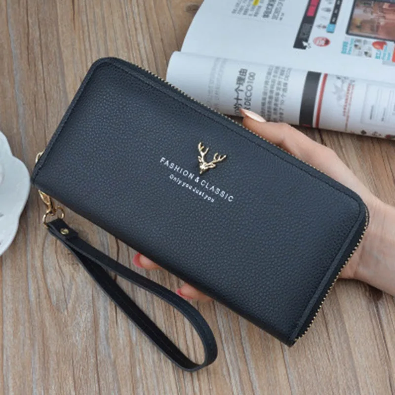 

Women's New Metal Antler Lock Fashion Long Wallet PU Leather Wallets Ladies Female Card Holder Clutch Purse