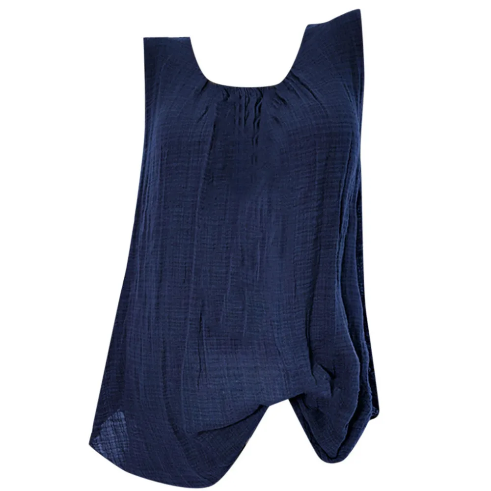 

2018 New Summer Ladies Blusas Solid Sleeveless O-Neck Linen Polyester Women's Tops Blouses Women Clothing Feminine Blouse LJ&50