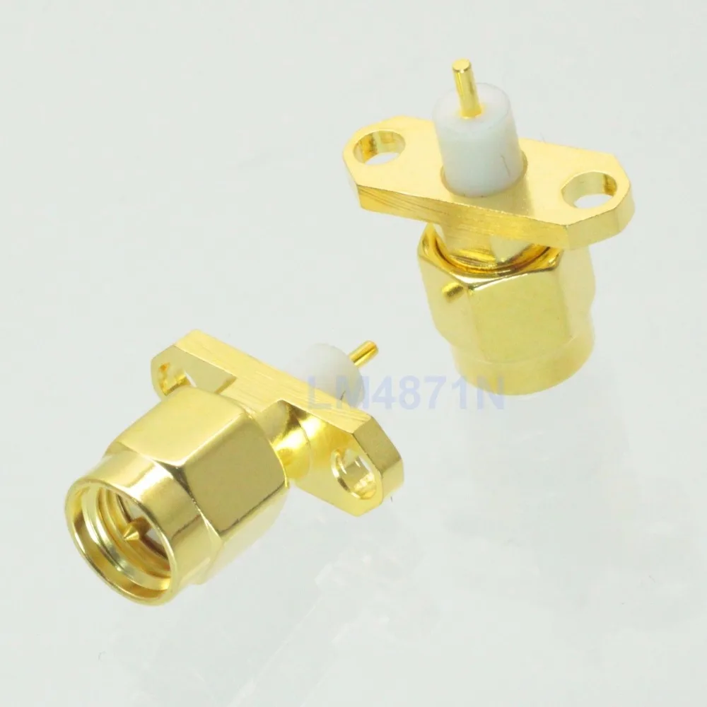 

1pce Connector SMA male plug 2-hole 16mm flange solder panel mount straight