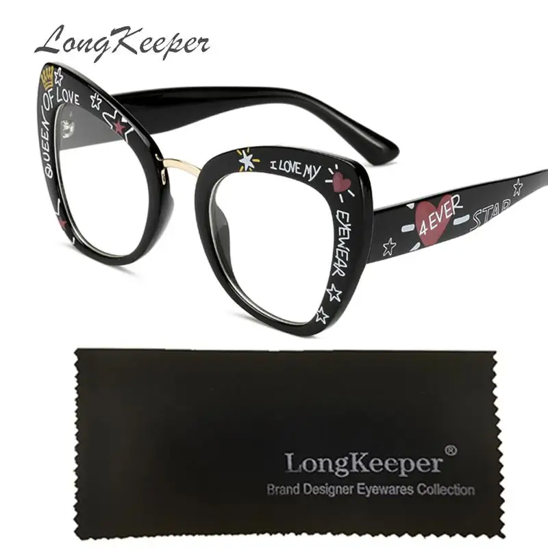 

Black printed letters sexy fashion eyewear cat eye designer brand luxury big eye glasses cat eye frames for women female oculos