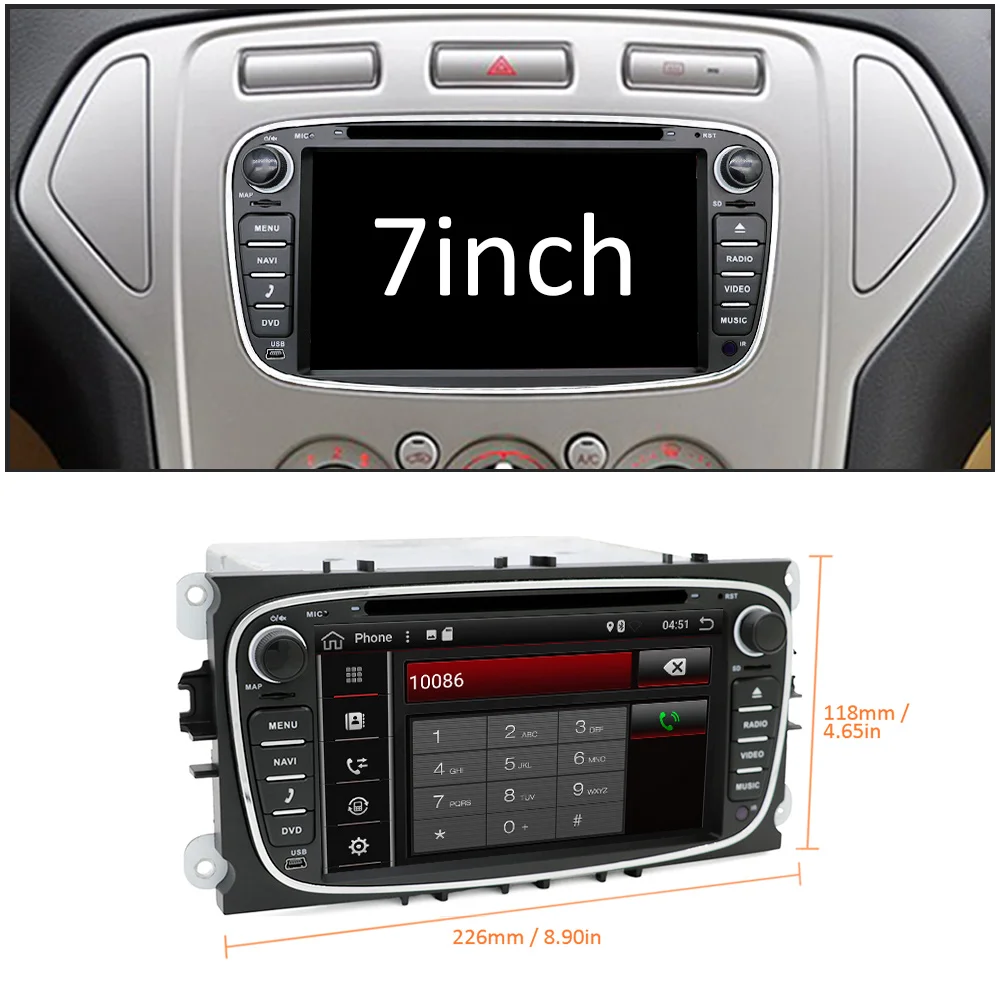 Eunavi 2 din Android 7.1 Quad Core Car DVD Player GPS Navi for Ford Focus Galaxy with Audio Radio Stereo wifi Head Unit 1024*600