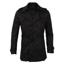 Для мужчин зима тонкий двубортный Тренч длинная куртка пальто черная верхняя одежда Размеры M/US XS