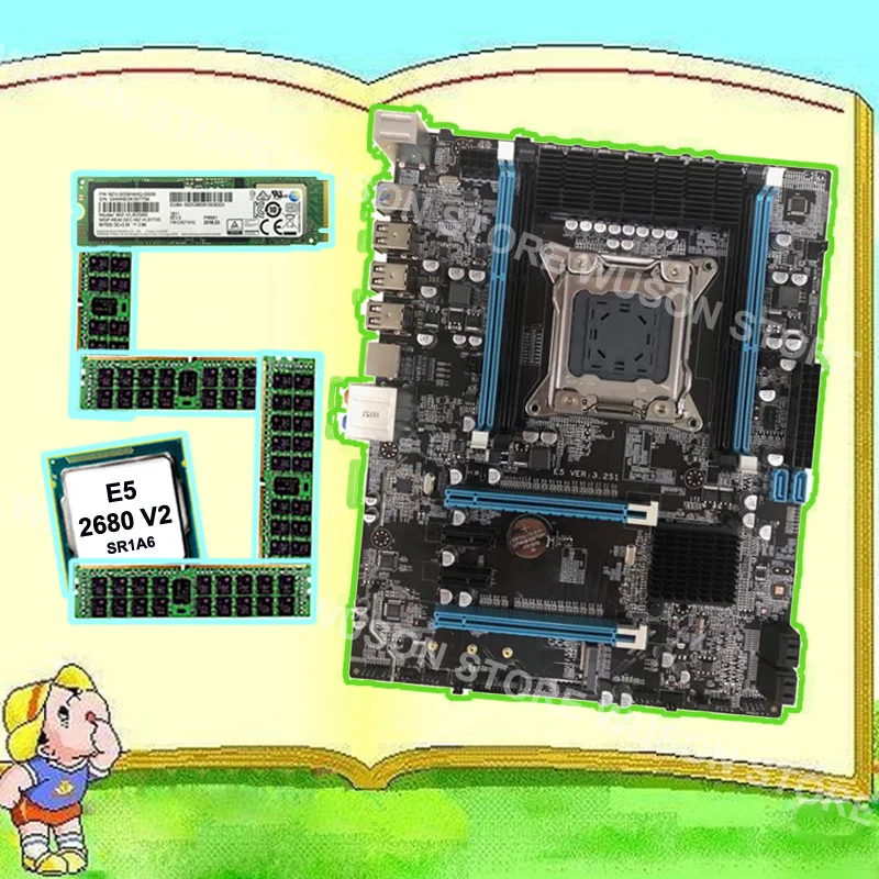 ^*Best Offers Runing X79 motherboard with M.2 256G NVMe SSD discount motherboard with CPU Intel Xeon E5 2680 V2 SR1A6 RAM 32G 1600 REG ECC