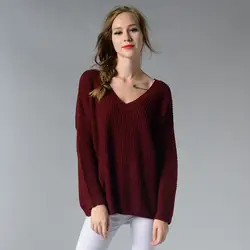 Зимний пуловер с v-образным вырезом, свитер, сексуальный, герметичный, длинный рукав, блузка, Женский вязаный свитер