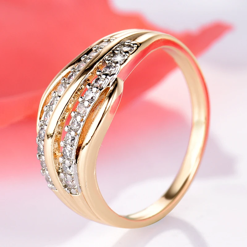 GULICX New Fashion Female Wedding Bands Jewelry Gold-Color Engagement Ring for Women CZ Stone Paved Promise Rings