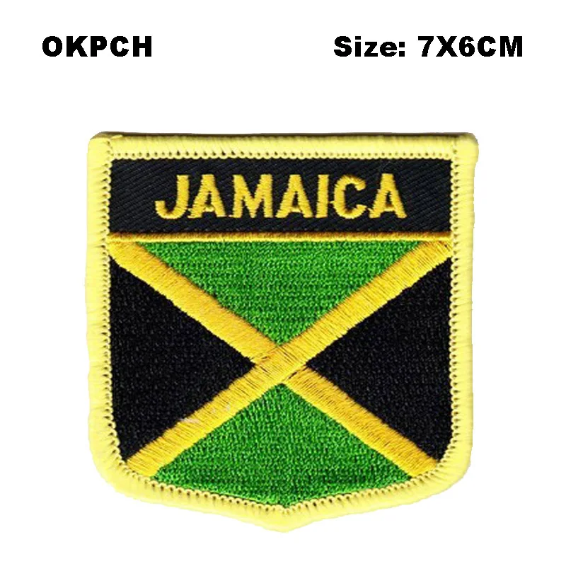 Jamaica Flag Shield Shape Iron on Flag Patch Embroidered Saw on Badges