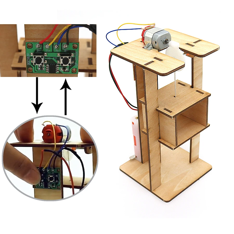 buy  DIY Wooden Electric Lift Model Science Kits toysCreative Handmade Elevator assembly Experiment STEM